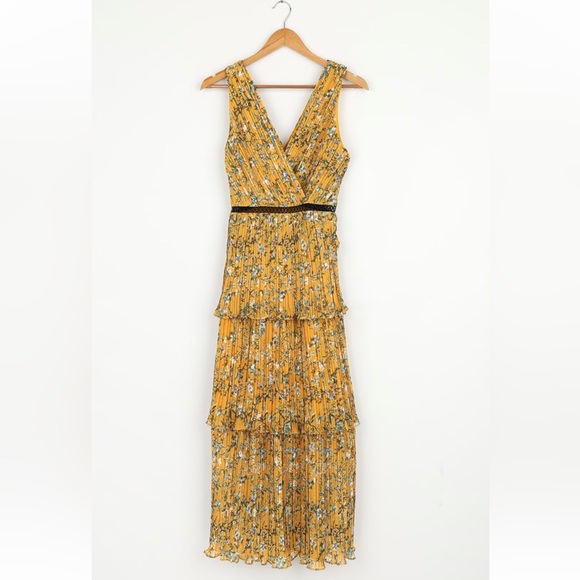 Such Sophistication Yellow Floral Print Pleated Maxi Dress - Picture 4 of 6